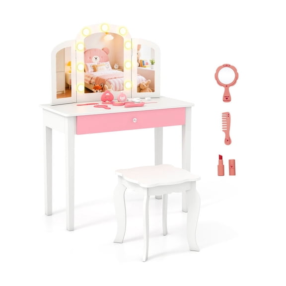 Furnibear 2-in-1 Tri-Folding Multi-Drawer Makeup Table for Kids, White