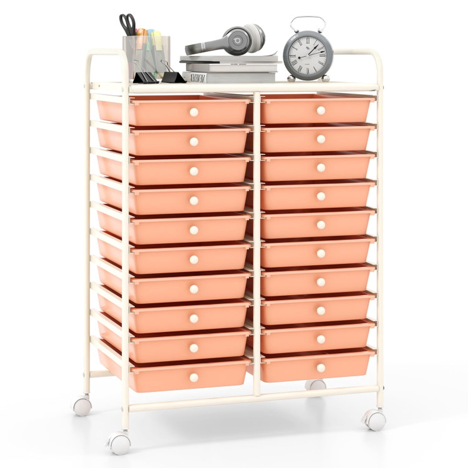 Furnibear 20 Drawers Rolling Storage Cart Studio Organizer Multi for Home Office Craft Room Classroom, Peach