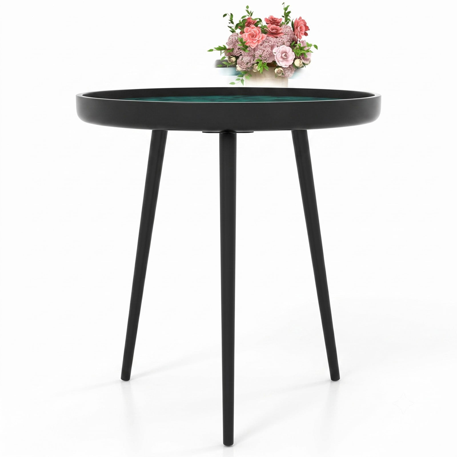 Furnibear 20 Inch Mid-Century Modern End Table, Handmade Sea Shell Side Table with Waterproof Epoxy Resin Tray Top and Solid Mahogany Legs for Living Room, Green