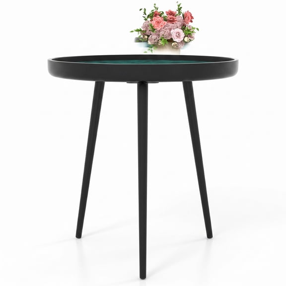 Furnibear 20 Inch Mid-Century Modern End Table, Handmade Sea Shell Side Table with Waterproof Epoxy Resin Tray Top and Solid Mahogany Legs for Living Room, Green