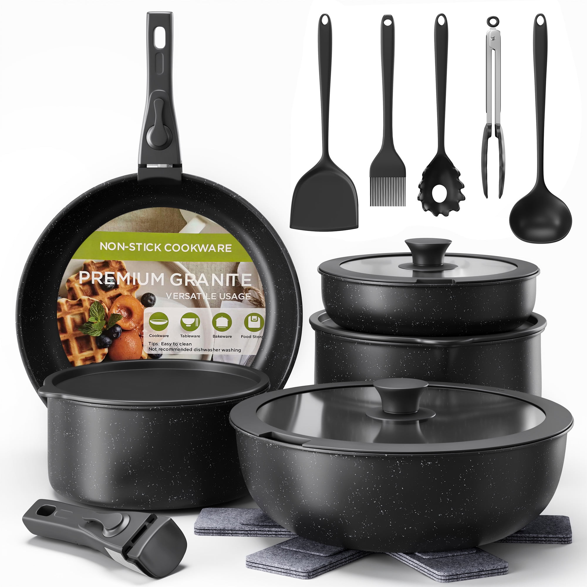 Furnibear 20pcs Pots and Pans Set Nonstick, Kitchen Ceramic Cookware ...