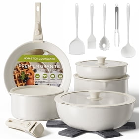 Furnibear 20pcs Pots and Pans Set Nonstick, Kitchen Ceramic Cookware Set for RV and Camping, with Pots Protectors and Cooking Utensils, White