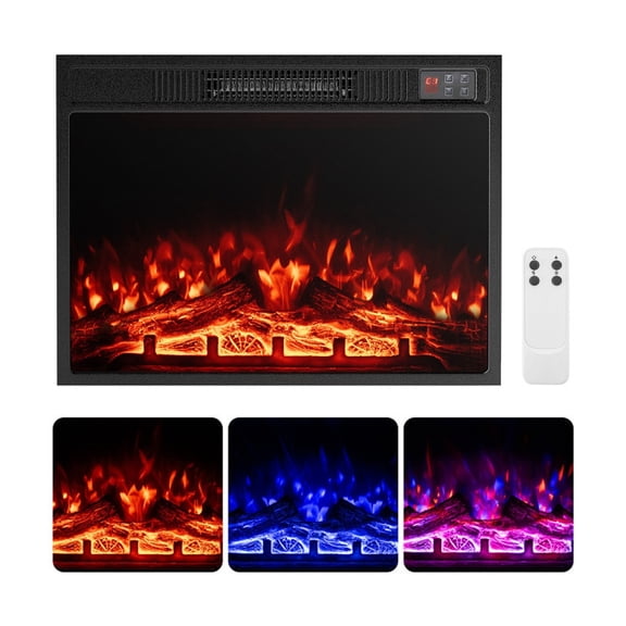 Furnibear 23 Inch Electric Fireplace Insert Heater, Recessed Wall Fireplace with Adjustable Flame Color and Remote Control, Black