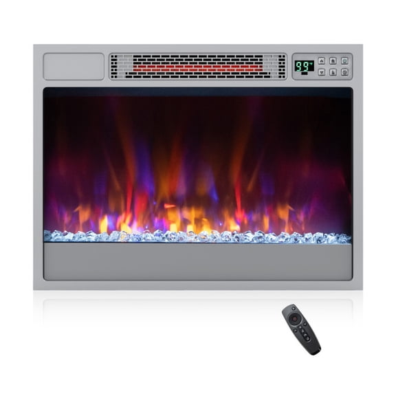 Furnibear 23 Inch Recessed Electric Fireplace Insert 1500W, Wall Electric Fireplace Heater with Remote Control and Realistic Flames, Silver