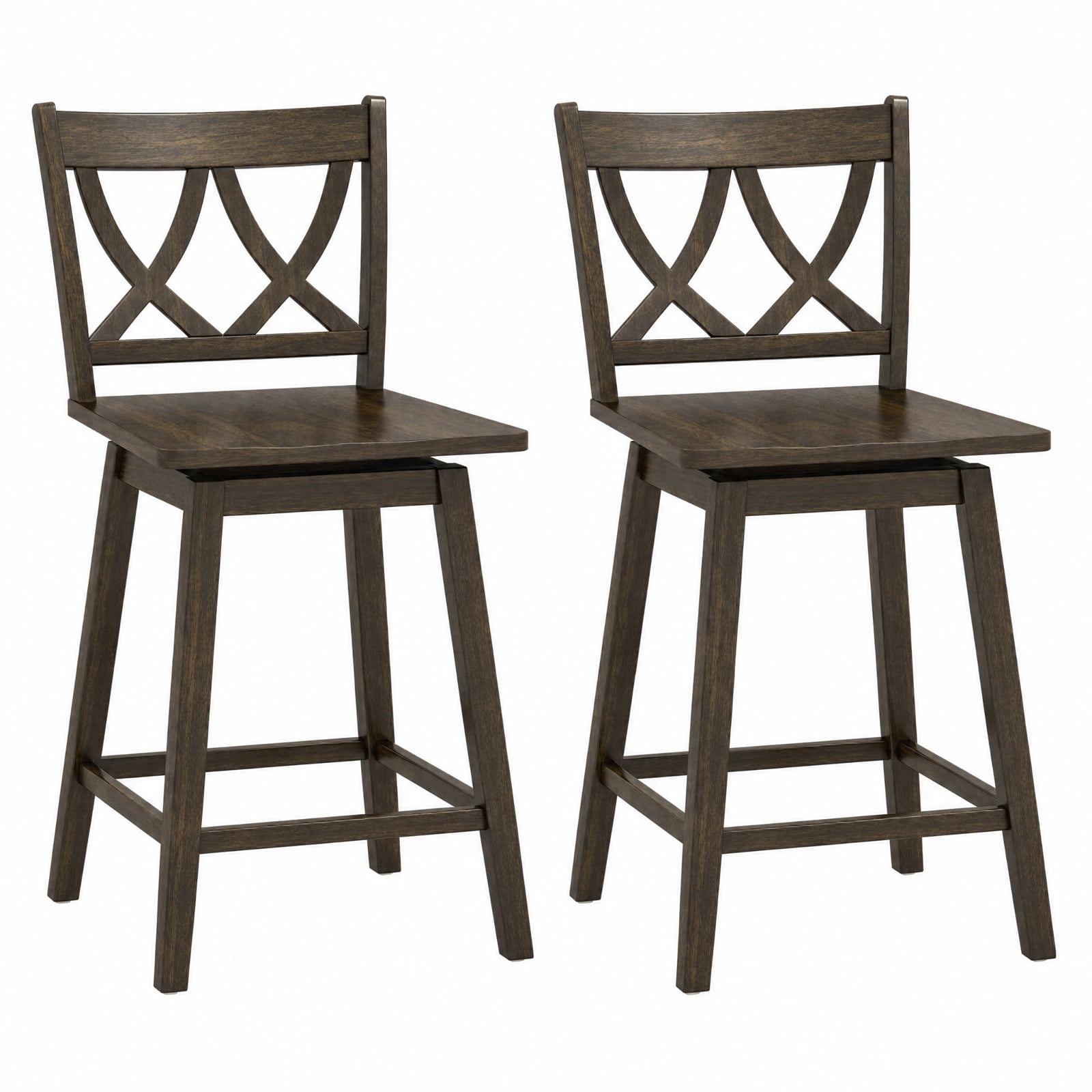 Furnibear 24/29 Inch Bar Stool Set of 2 Wooden Bar Chairs with Rubber Wood Frame-24 inches for Kitchen Island Counter Bar Pub Dining Home, Gray