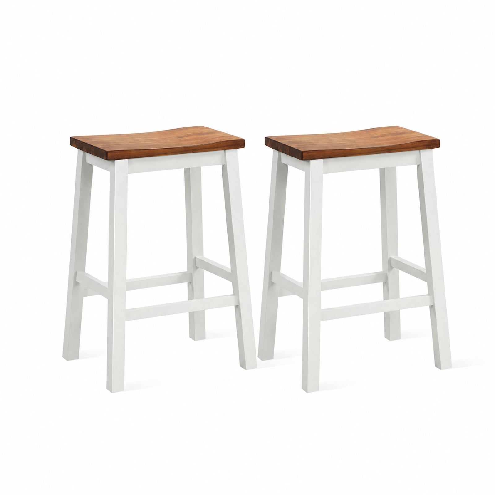 Furnibear 24.5-Inch Set of 2 Saddle Stools Bar Stools with Footrests for Kitchen Island-Walnut & Gray for Kitchen Island Counter Bar Pub, White