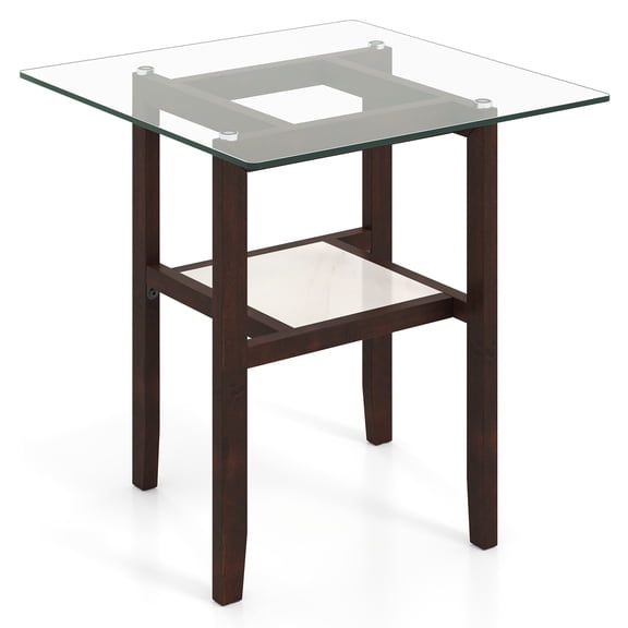 Furnibear 24-Inch 2-Tier Square Glass Coffee Table, Modern Tempered Glass Center Table with Lower Storage Shelf, Minimalist Accent Furniture for Small Living Rooms, Apartments, and Offices