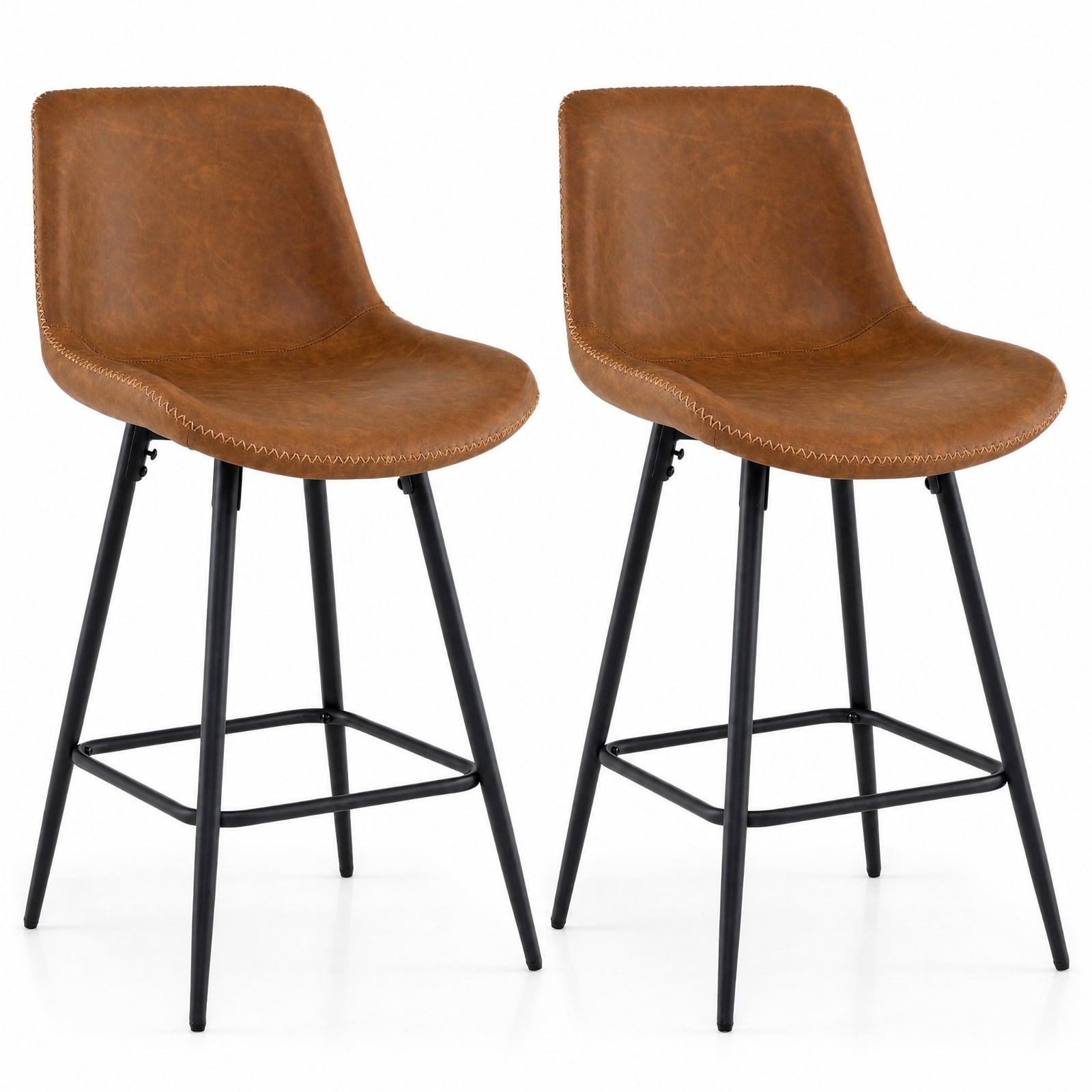 Furnibear 24 Inch Bar Stools Set of 2 with Backs and Footrests for Kitchen Island Counter Bar Pub Dining Home, Brown