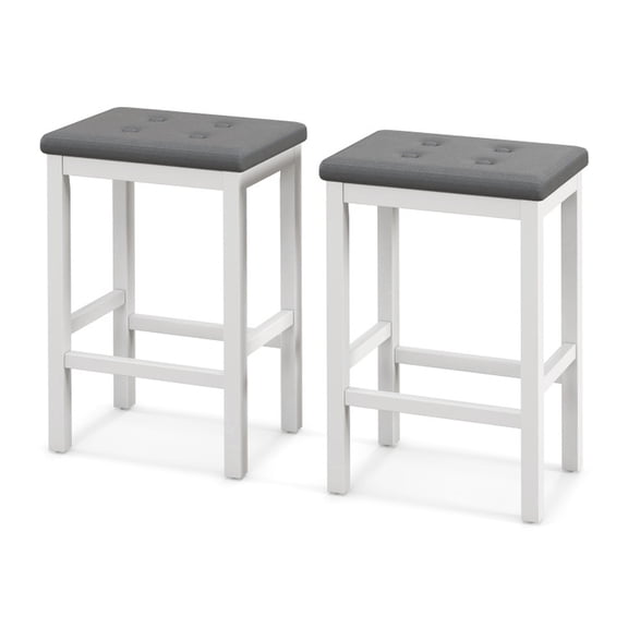 Furnibear 24 Inch Bar Stools with Padded Seat Footrest and Rubber Wood Frame, White