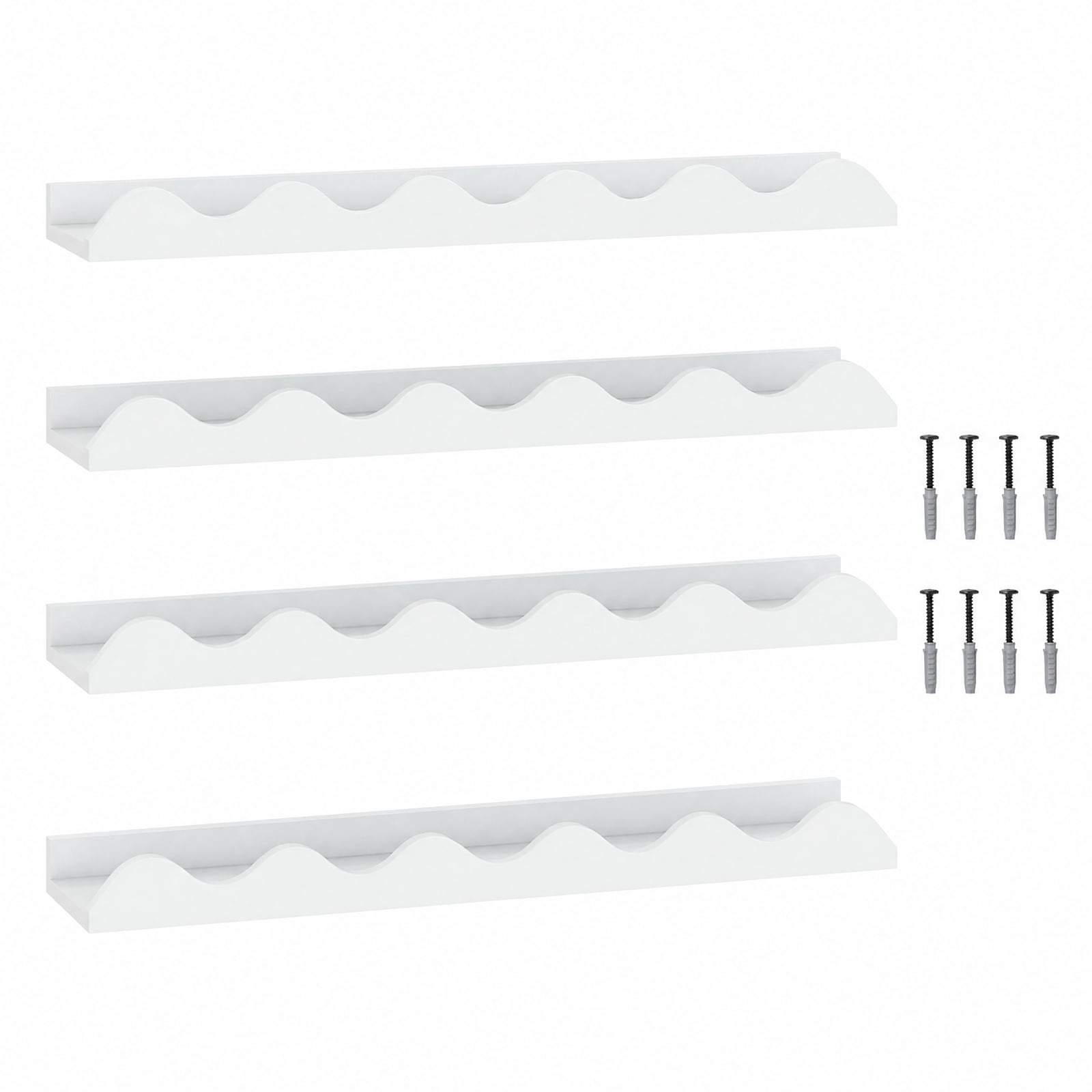 Furnibear 24 Inch Bookshelf Set of 4 Wall-Mounted Picture Ledge Shelf for Living Room Home Office Bedroom Display Storage Shelf, White