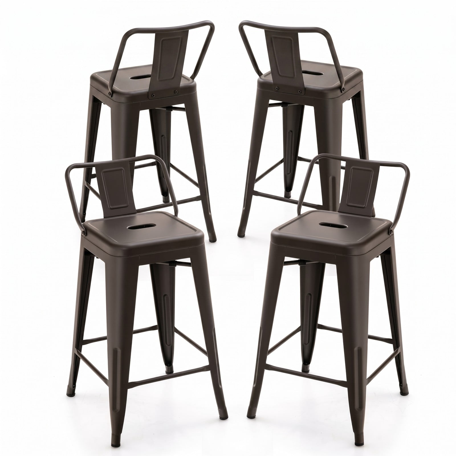Furnibear 24 Inch Cafe Side Chairs Set of 4, Metal Bar Stools with Removable Backrest, Footrest and Rubber Feet, Stackable Counter Height Kitchen Chairs for, Gun Black