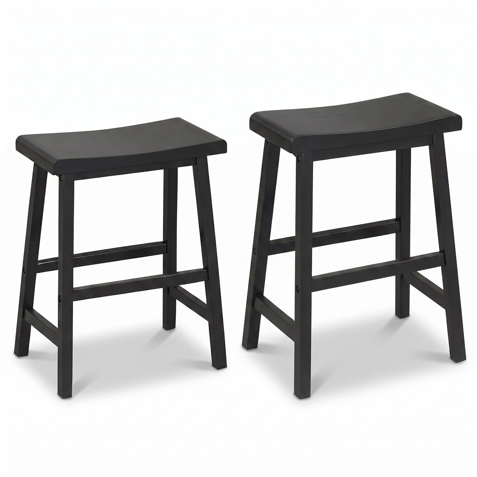 Furnibear 24 Inch Counter Height Bar Stools Set of 2, Solid Wood Saddle Backless Kitchen Island Stools with Footrest and Anti-Slip Pads, 400 lb Capacity, Black