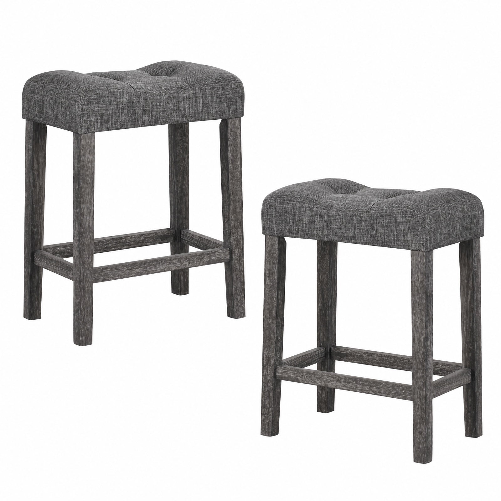 Furnibear 24 Inch Set of 2 Saddle Bar Stools with Padded Seat for Kitchen Island Counter Bar Pub Dining Home, Gray