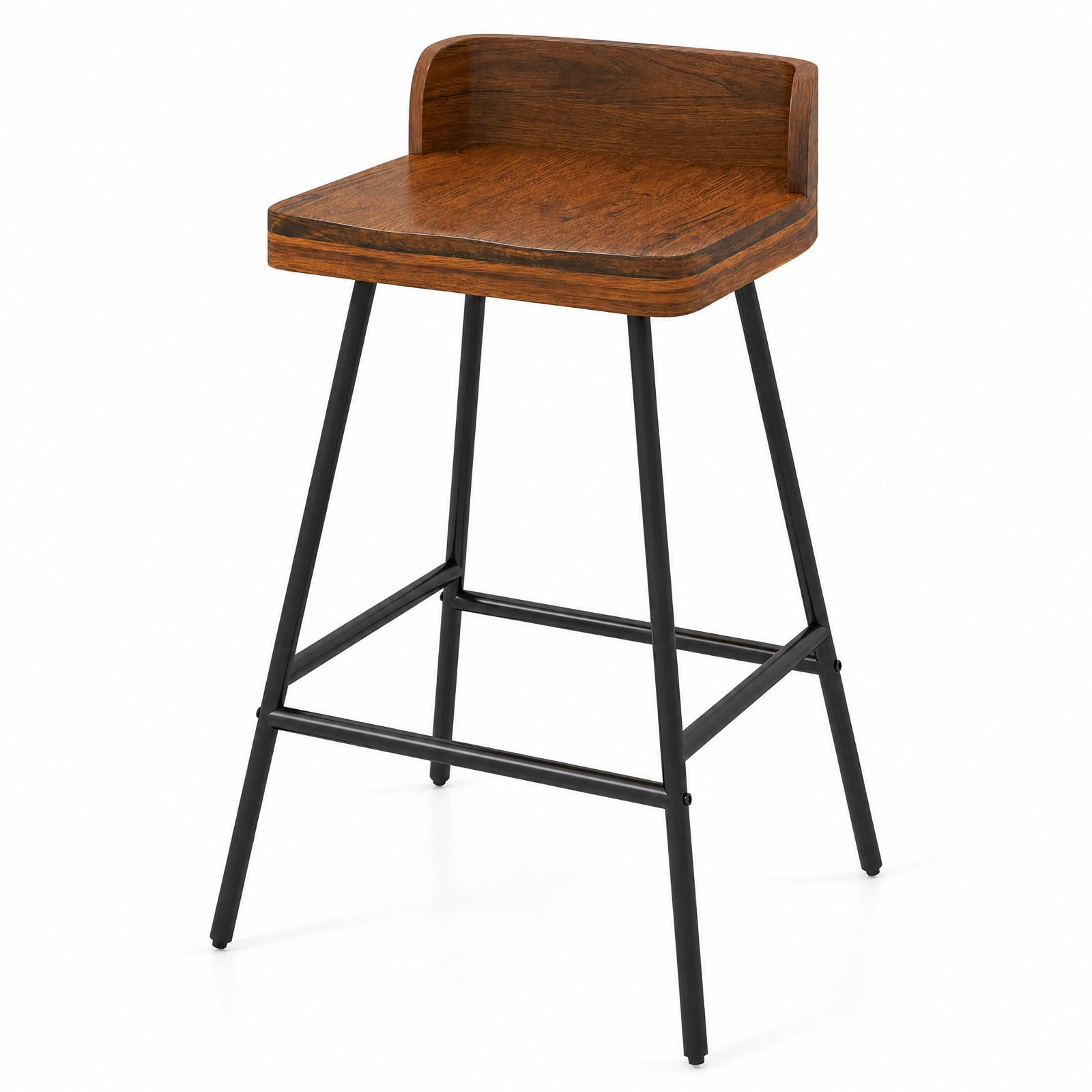 Furnibear 24" Industrial Rubber Wood Bar Stool with Low Back Metal Legs and Footrest for Kitchen Island Counter Bar Pub Dining Home, Brown