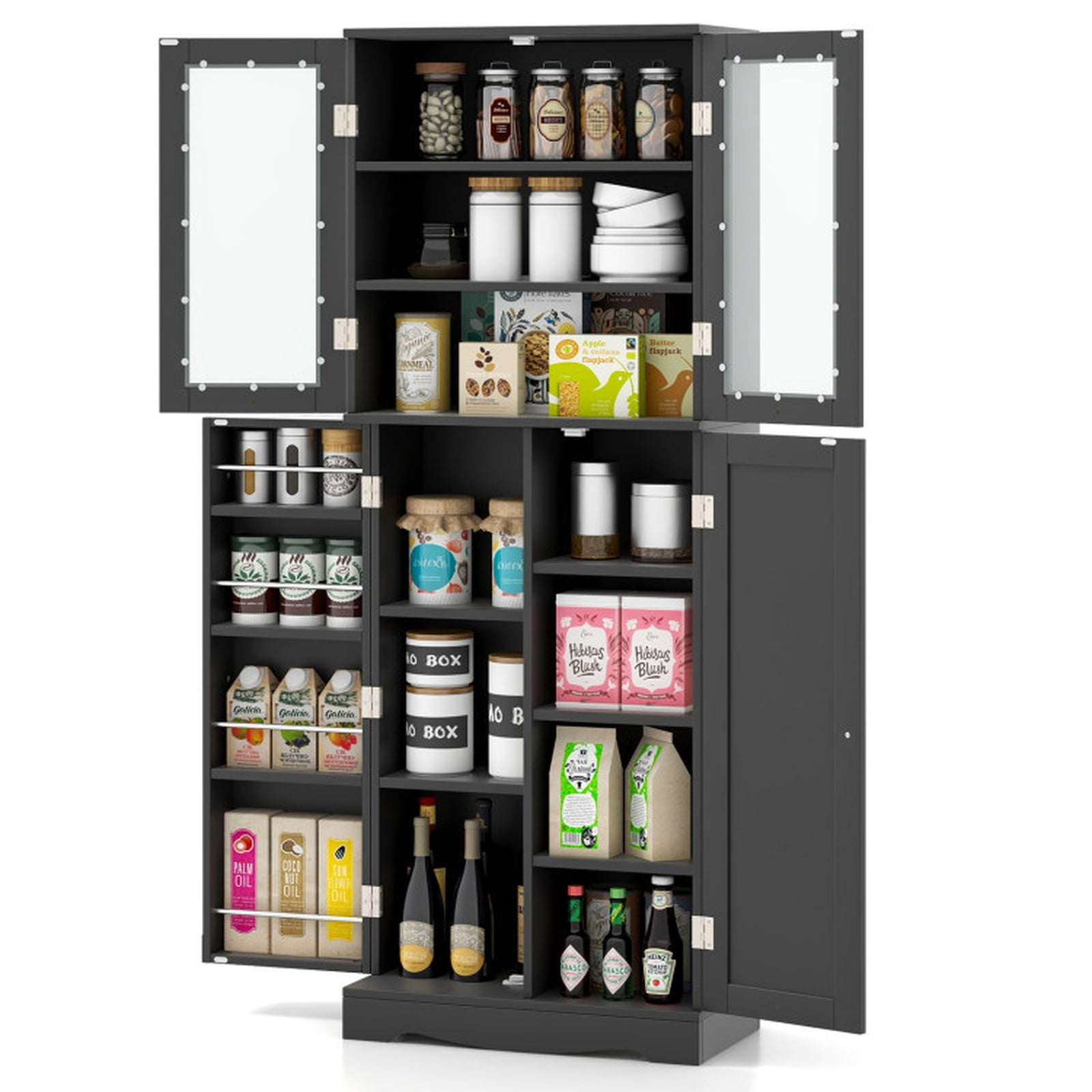 Furnibear 24" Tall Pantry Cabinet Freestanding Storage with Adjustable Shelves for Living Room Dining Room - Black
