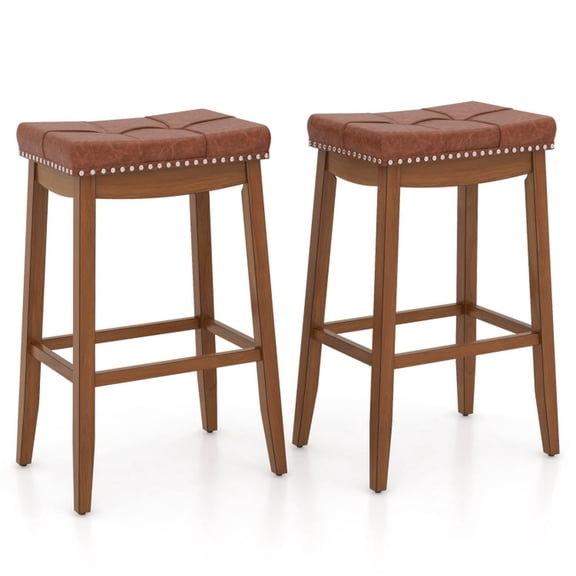 Furnibear 25/29 Inch Set of 2 Upholstered PU Leather Bar Stools with Saddle Seat, 29 inches