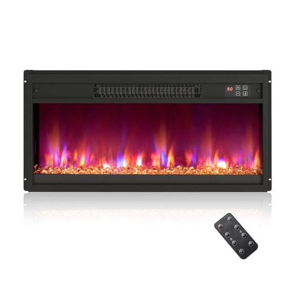 Furnibear 26 Inch Electric Fireplace Insert 1500W, Recessed Wall Electric Fireplace Heater with Remote Control and Realistic Flames, Black
