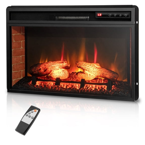 Furnibear 26 Inch Infrared Electric Fireplace Insert, Recessed Electric Fireplace Heater with Remote Control and Realistic Flames, Black