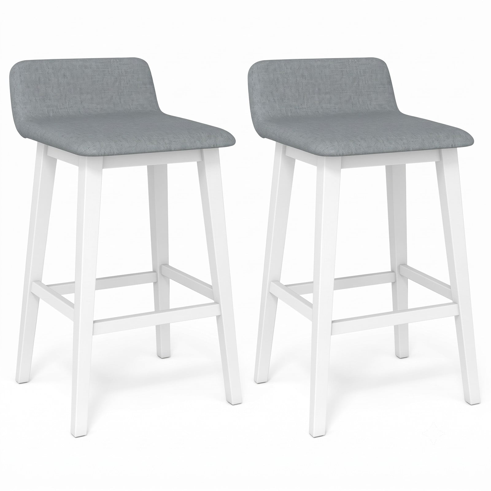 Furnibear 29 Inch Bar Stools Set of 1 Low-Back High-Top Chair with Padded Faux Linen Seat, Rubber Wood Legs and Built-In Footrest for Kitchen Dining Room Home, White