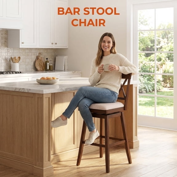 Furnibear 29 Inch Counter Height Barstools with Backrest and Upholstered Seat Cushion for Kitchen Dining Room, Oak