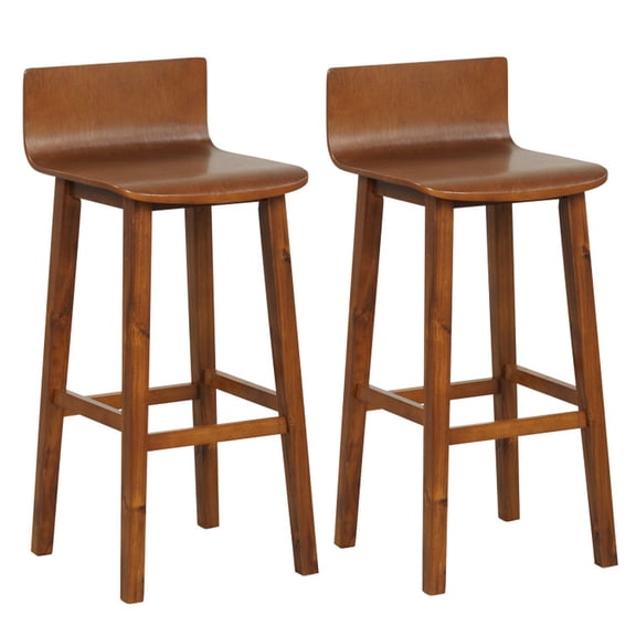Furnibear 29 Inch Wood Bar Stools Set of 2 with Solid Back and Seat, Walnut