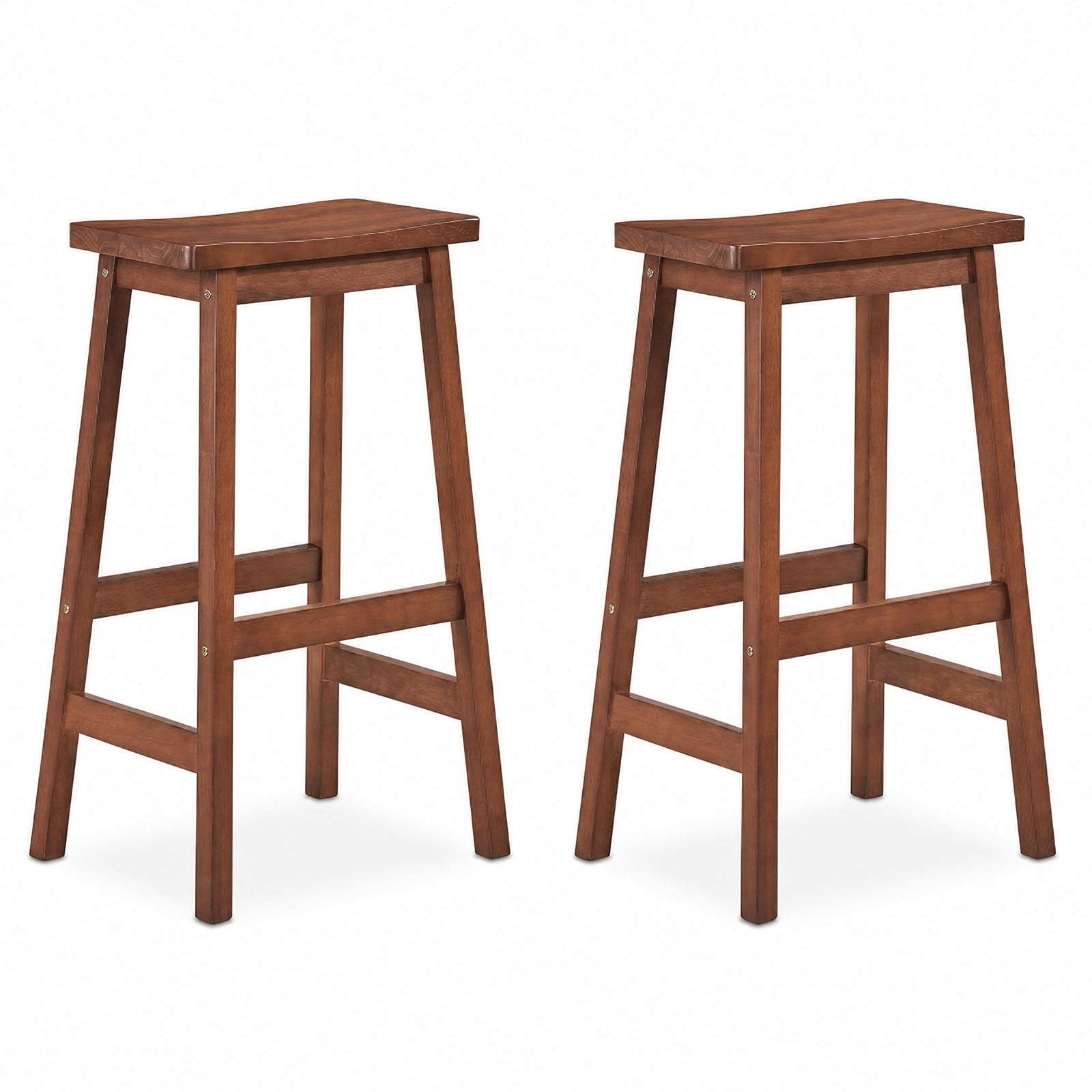 Furnibear 29" Set of 2 Saddle-Seat Counter Height Stools with Curved Seat and Footrests for Kitchen Island Counter Bar Pub Dining Home, Walnut