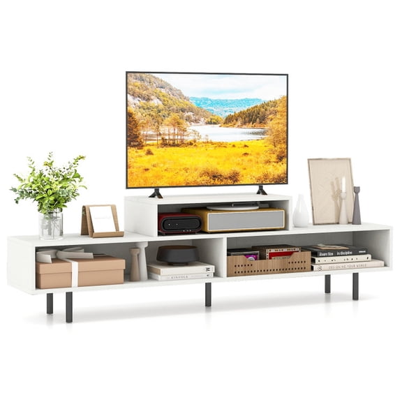Furnibear 3-Cubby TV Stand for 70 Inch TV, Entertainment Center with Open Storage Compartments, White