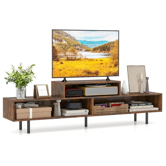 Furnibear 3 Cubby TV Stand for TVs up to 70 Inch with Open Storage Compartments for Living Room Bedroom Media Console Entertainment, Rustic Brown
