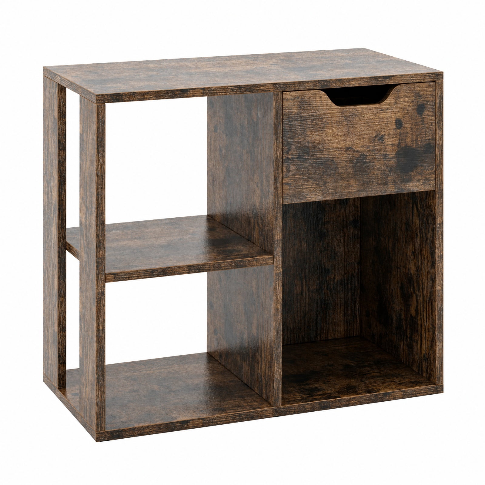 Furnibear 3-Cube Bookcase 2-tier Wooden Storage Shelf with Pull-out Drawer for Living Room Home Office Bedroom Display Storage Shelf, Brown