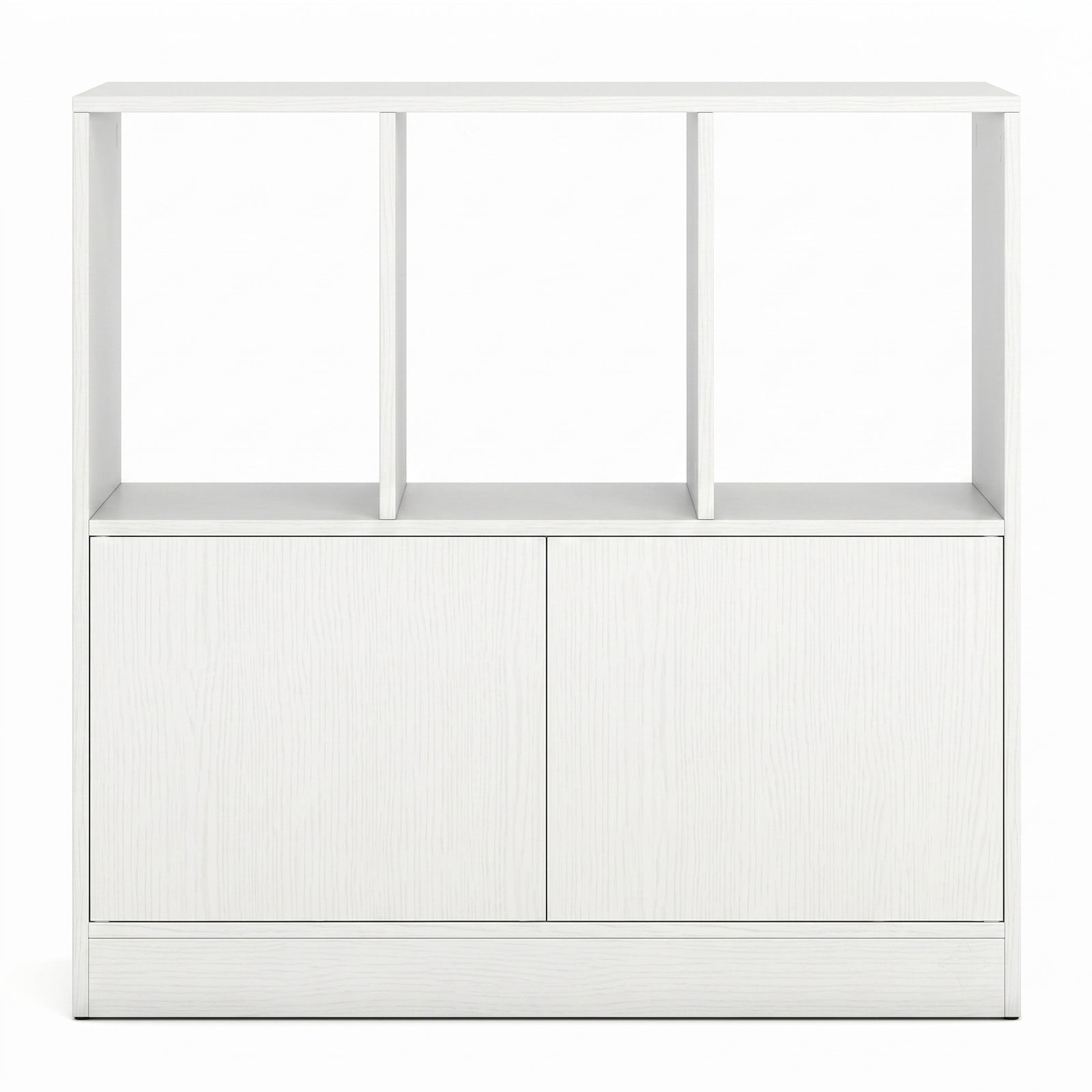 Furnibear 3-Cube Bookcase with Doors, 3-Tier Cube Bookshelf with 2-Door Storage Cabinet and Open Compartments, Anti-Tip Wood Cubby Organizer Shelf for Living, White