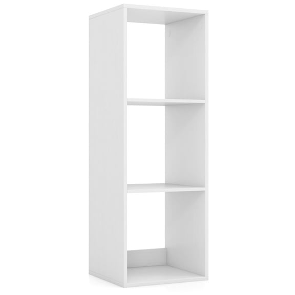 Furnibear 3 Cube Bookshelf with Back Guardrail for Living Room Bedroom White, 14" x 13" x 41" - Open Storage Display Rack for Home Office