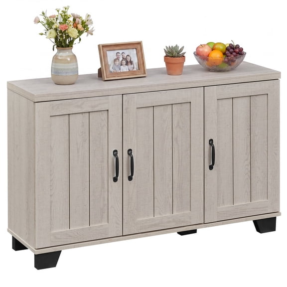Furnibear Buffet Sideboard with 3 Doors and Adjustable Shelves and Anti-Tipping Kits for Dining Room and Kitchen Storage Credenza Cabinet, Whitewashed Oak