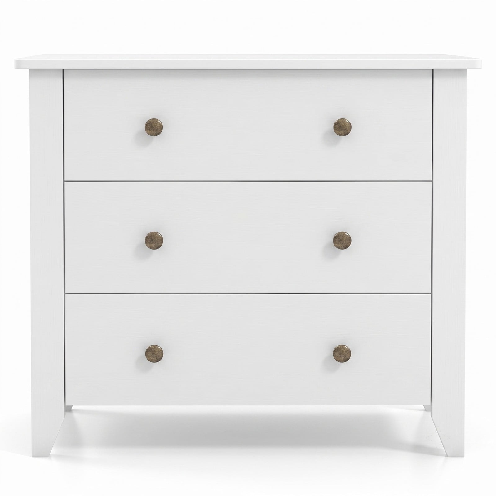 Furnibear 3-Drawer Dresser Chest and Bedside Table with Mute Slide Guides and Antique Brass Knobs for Bedroom and Entryway, White