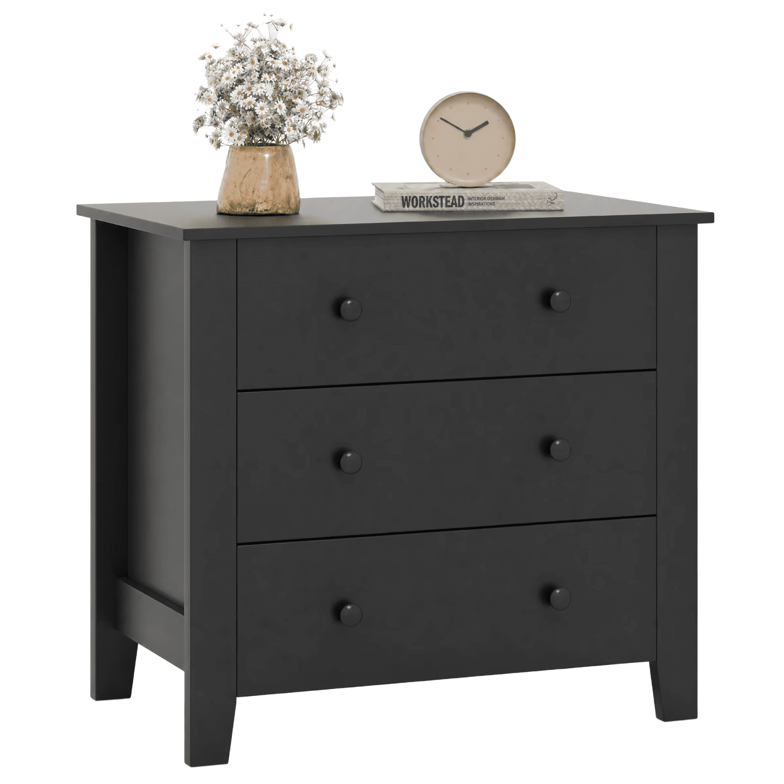 Furnibear 3 Drawer Dresser Chest of Drawers Bedside Table, Wood Grain, for Bedroom Closet Living Room Nursery Clothes Storage, Dark Brown