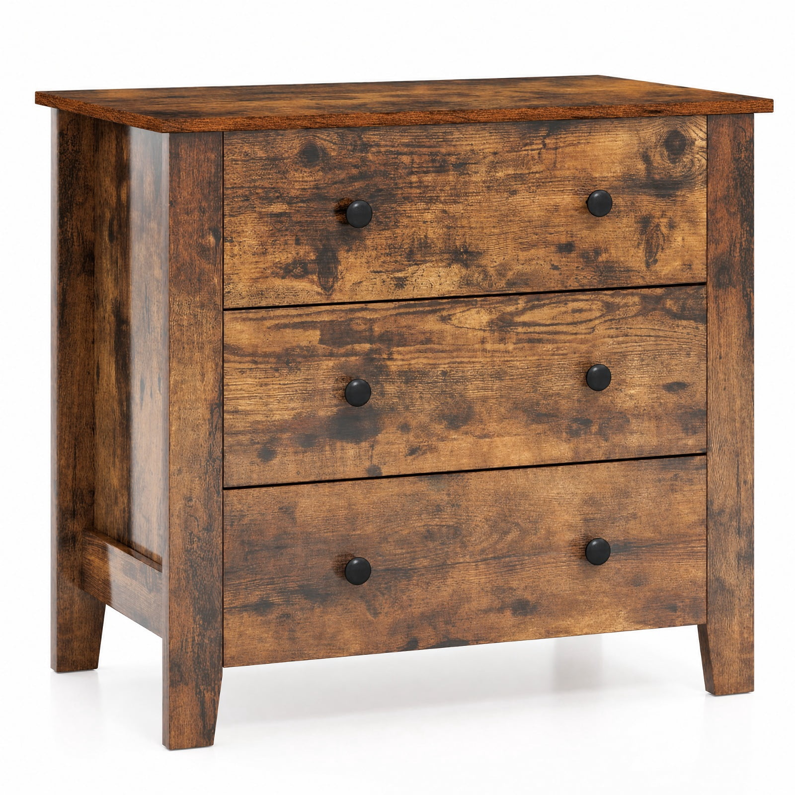 Furnibear 3 Drawer Dresser Chest of Drawers Bedside Table for Bedroom Closet Living Room Nursery Clothes Storage, Rustic Brown
