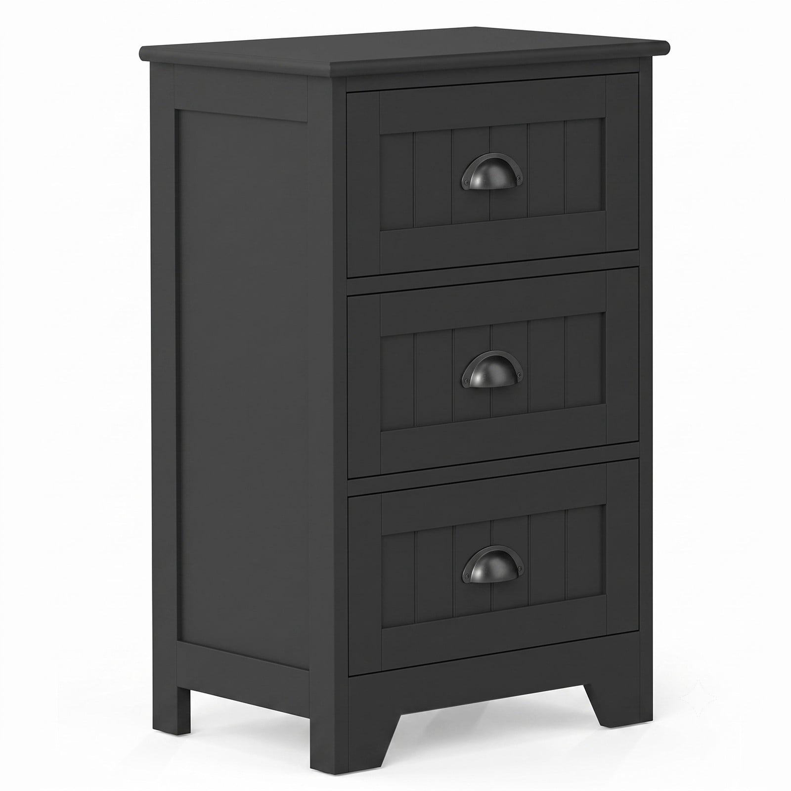 Furnibear 3 Drawer Nightstand with Cup Pull Handles, Farmhouse Bedside Table and Storage Cabinet for Bedroom and Living Room, Black