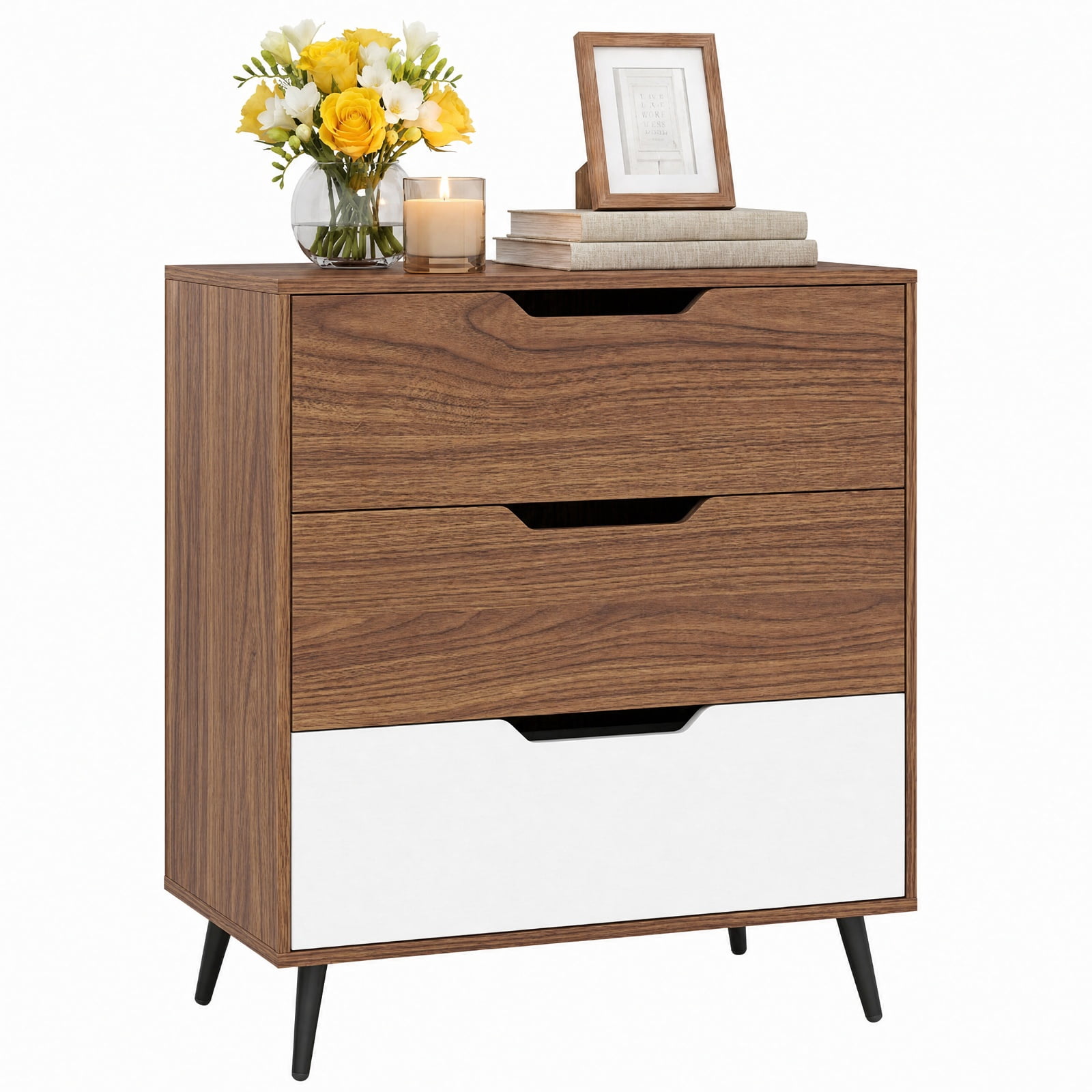 Furnibear 3-Drawer Rustic Farmhouse Wooden Storage Dresser for Bedroom Closet Living Room Nursery Clothes Storage, Walnut