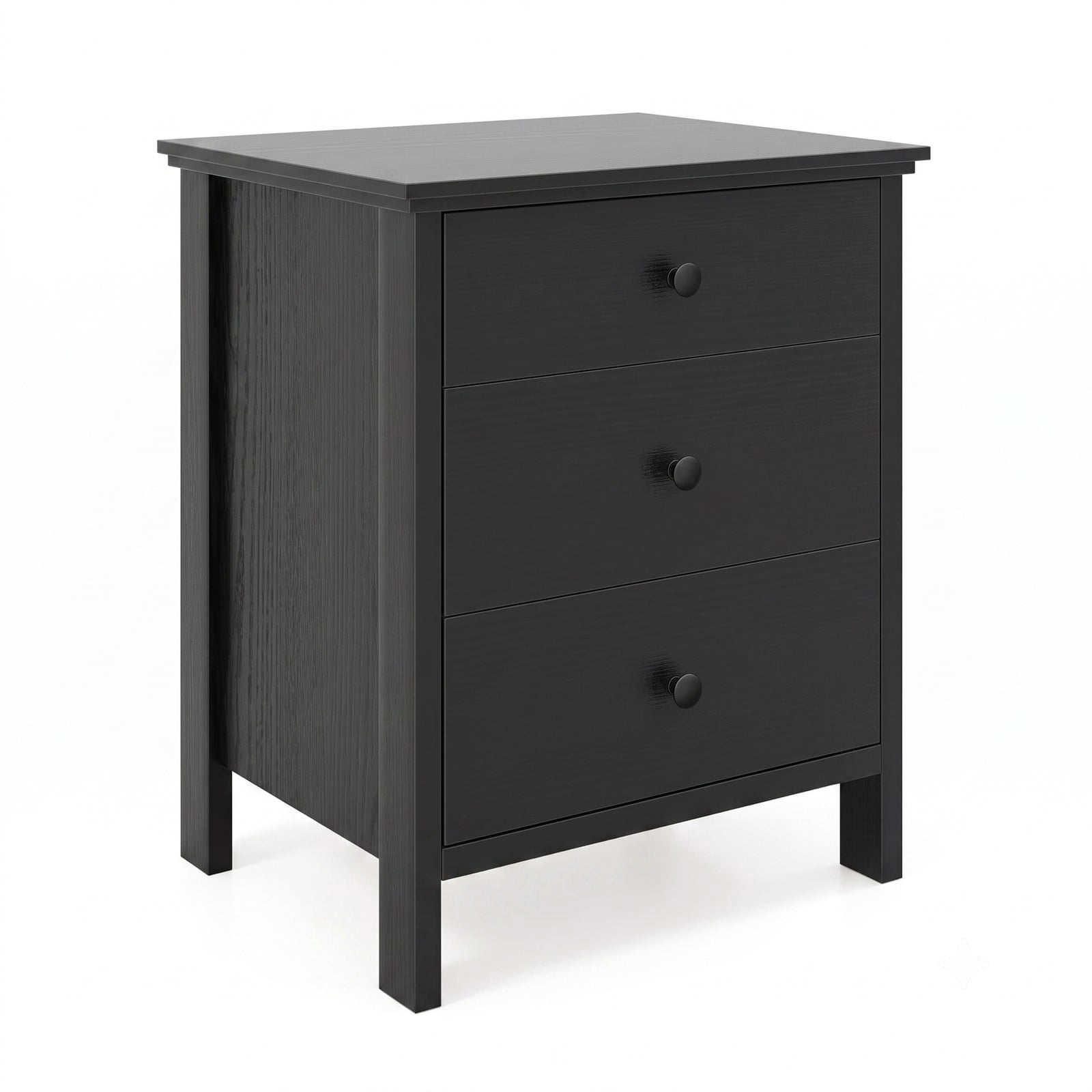 Furnibear 3-Drawer Wooden Nightstand with Wide Tabletop and Smooth Metal Slides for Bedroom Living Room and Study, Black