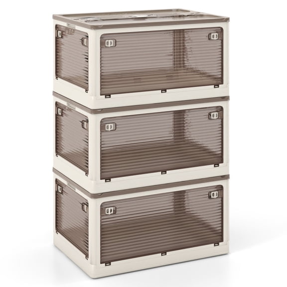 Furnibear 3-Pack Stackable Storage Bins with Lids, 18 Gal Collapsible Storage Containers with 5 Openings, White