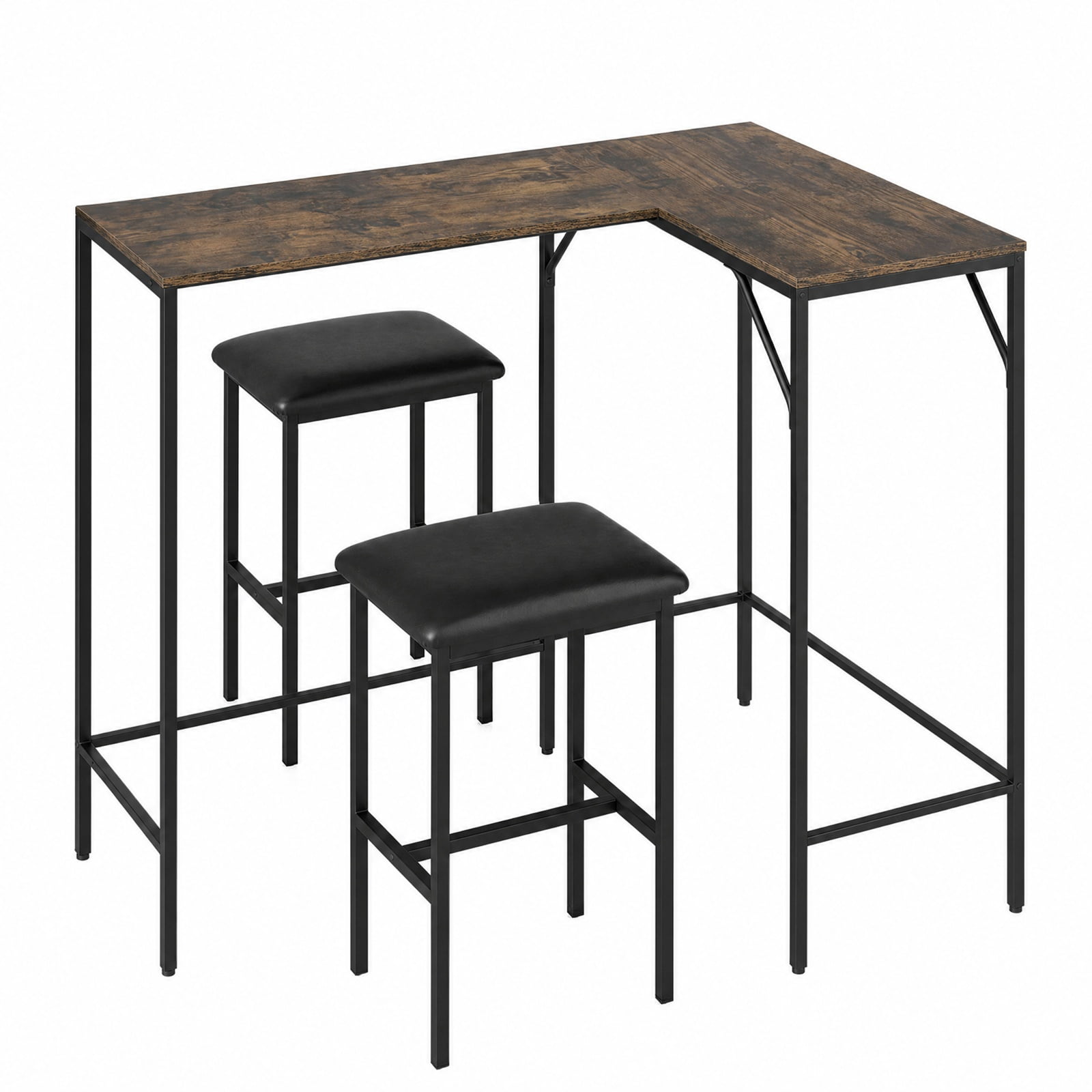 Furnibear 3-Piece Convertible L-Shaped Kitchen Table Chair Set with 2 AC Outlets USB Port and Type-C Port for Kitchen Dining Room, Rustic Brown