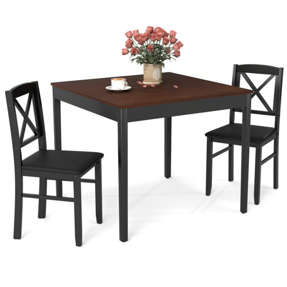Furnibear 3-Piece Dining Table Set Wooden Square Kitchen Table for 2 People for Kitchen Dining Room, Brown