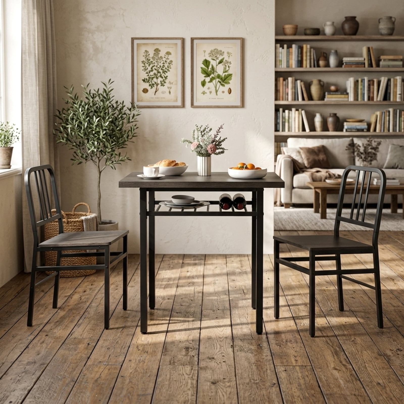 Furnibear 3-Piece Dining Table Set with Rectangular Kitchen Table and 2 Chairs for Kitchen Dining Room Breakfast Nook Home, Gray