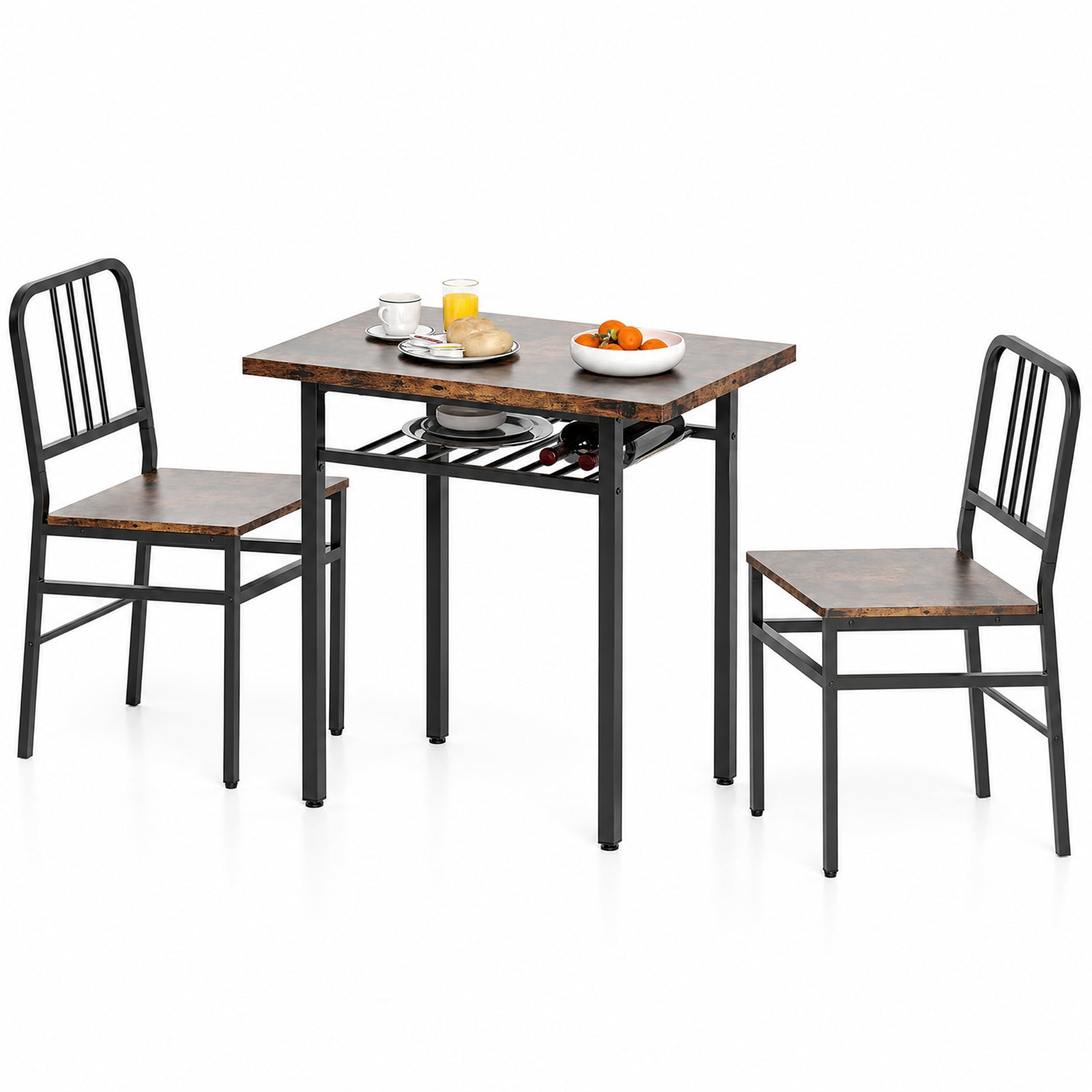 Furnibear 3-Piece Dining Table Set with Rectangular Kitchen Table and 2 Chairs for Kitchen Dining Room Breakfast Nook Home, Rustic Brown