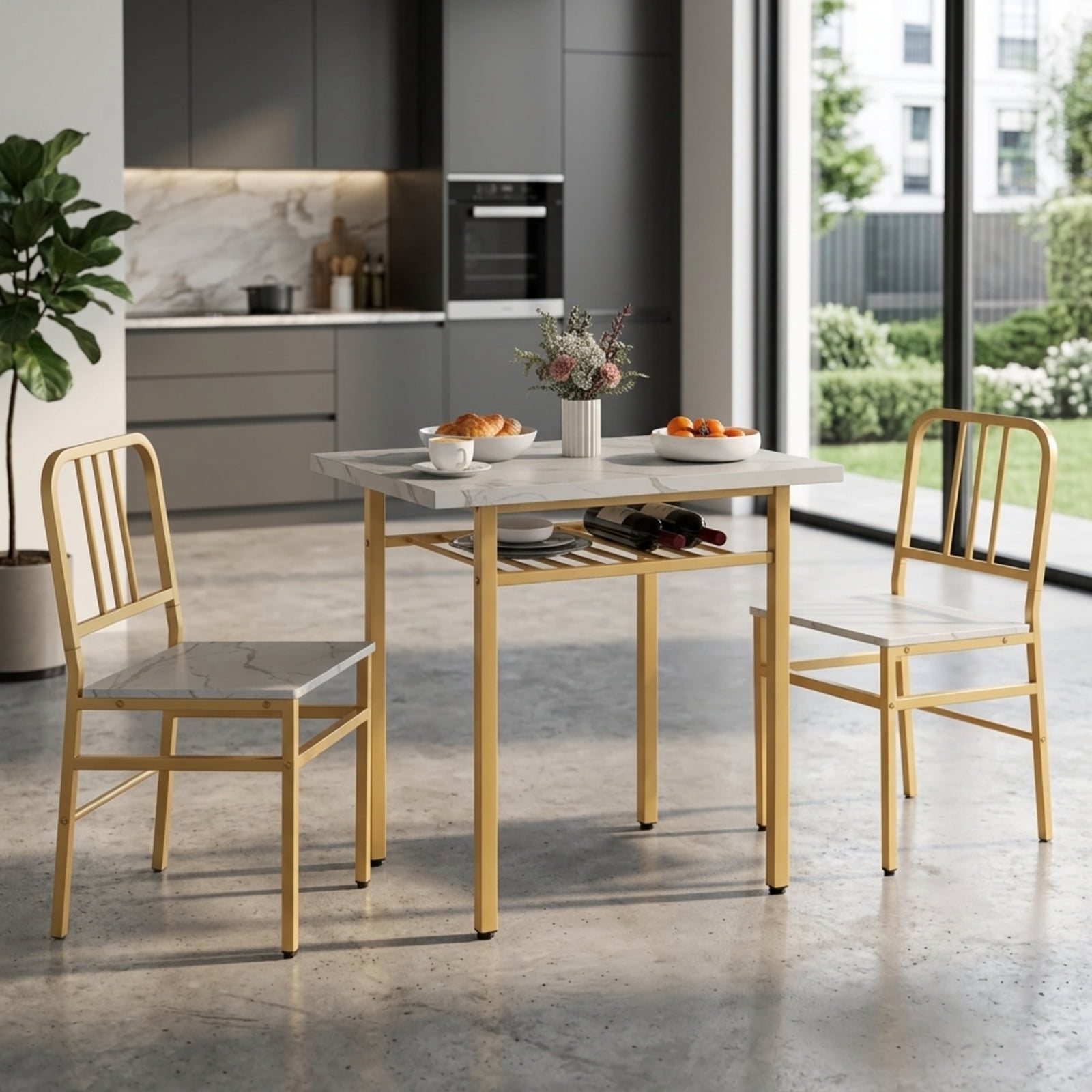 Furnibear 3-Piece Dining Table Set with Rectangular Kitchen Table and 2 Chairs for Kitchen Dining Room Breakfast Nook Home, White