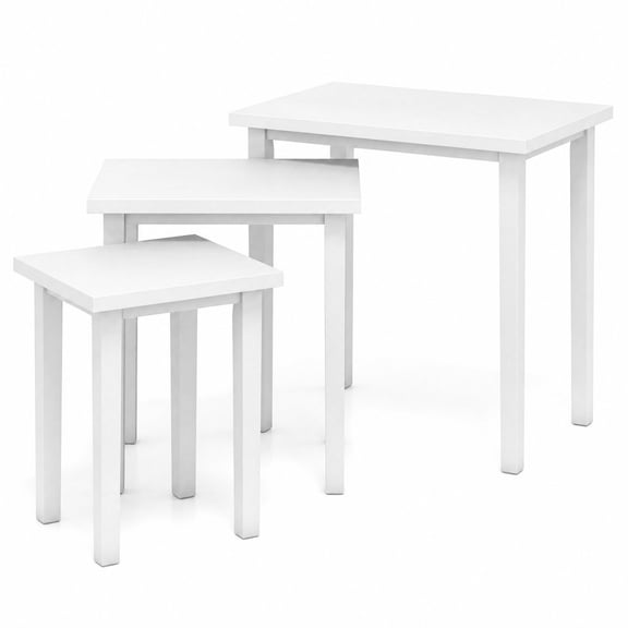 Furnibear 3 Piece Farmhouse Nesting Side Table Set with Rubber Wood Legs and Stackable Rectangle Tops for Living Room and Bedroom, White