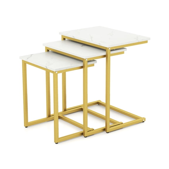 Furnibear 3-Piece Nesting Coffee Table Set, Round/Square End Tables with Metal Frame, Space-Saving Stackable Side Tables for Living Room, Bedroom, Office, Industrial Modern Style, Easy Assembly