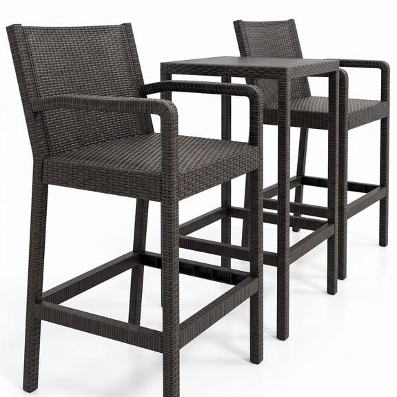 Furnibear 3-Piece Patio Bar Set, Outdoor Bar Height Table and 2 Stools with Backrest and Footrest, Weather-Resistant PP Seats and Metal Frame for Yard Garden, Black