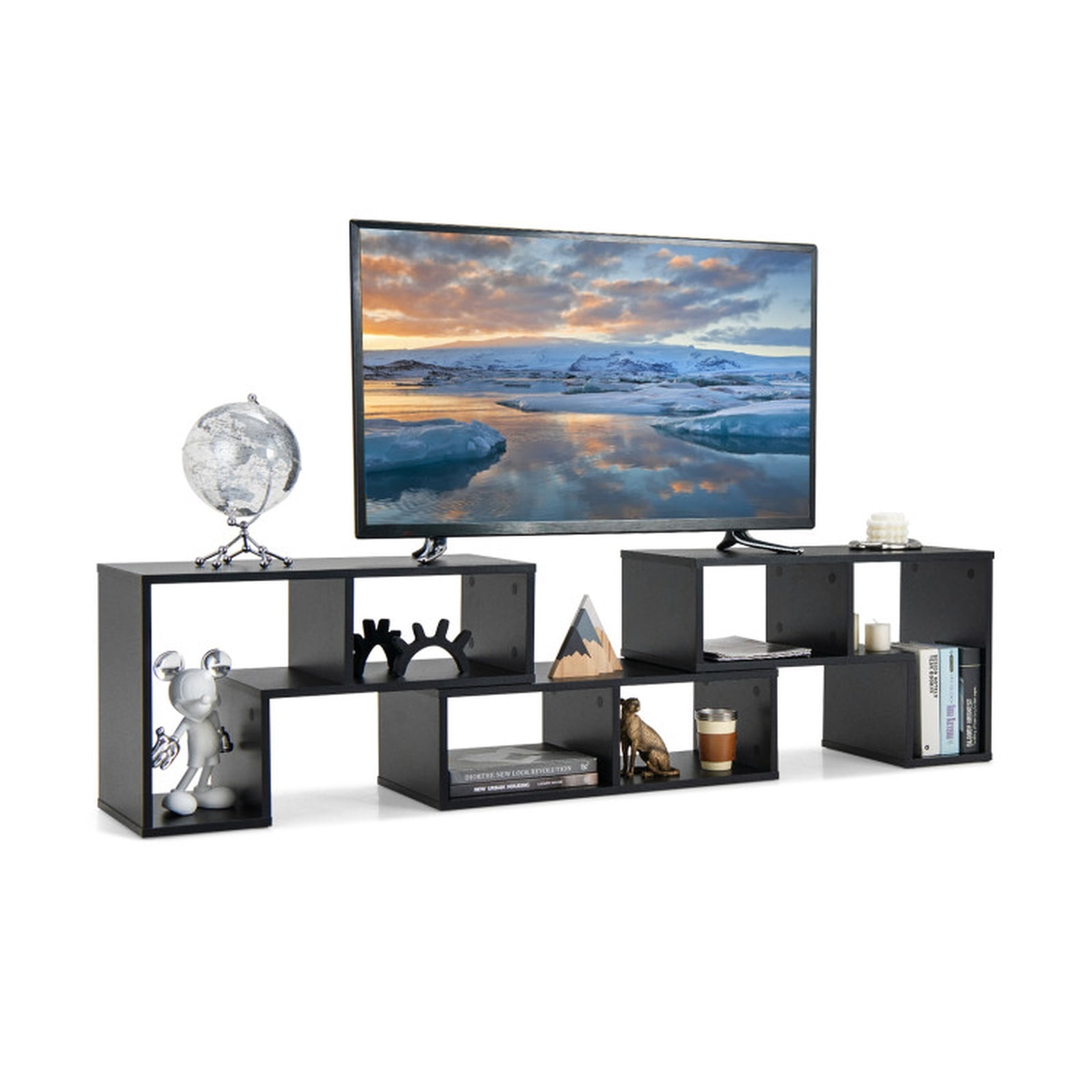 Furnibear 3 Pieces Adjustable TV Stand for TVs up to 65 Inch with Shelves for Living Room Bedroom Media Console Entertainment Center, Black