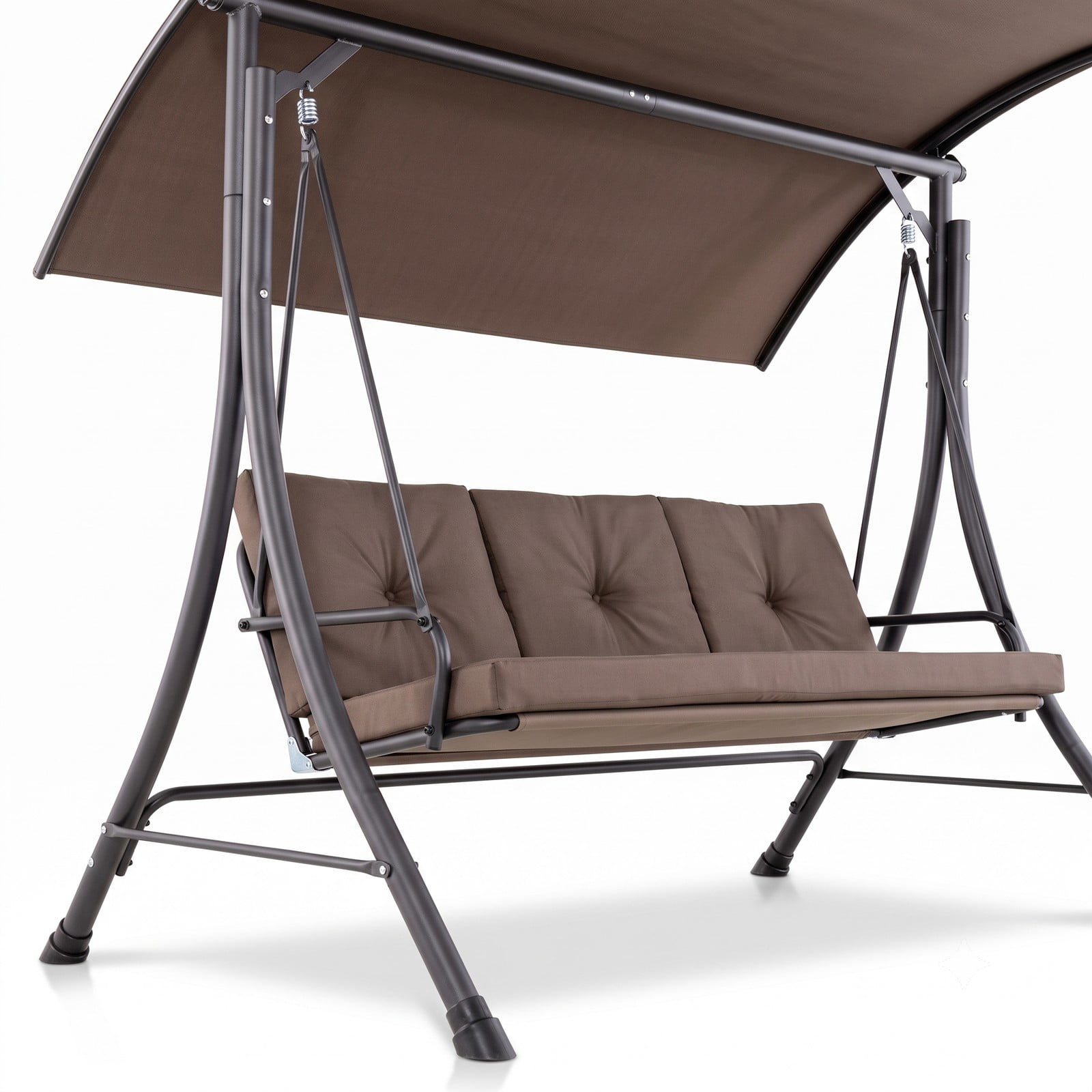 Furnibear 3-Seat Outdoor Porch Swing with Adjustable Canopy, Steel Frame Patio Glider Bench, Padded Cushions, 800 lbs Capacity for Garden Backyard Deck, Beige/Brown