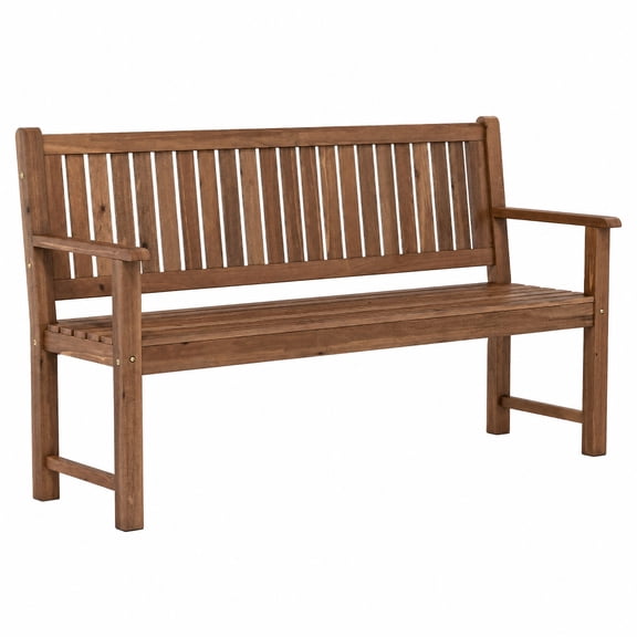 Furnibear 3 Seater Outdoor Wooden Bench 59 Inch Large Fir Wood Garden Bench with Backrest and Armrests for Patio Porch and Yard, Brown